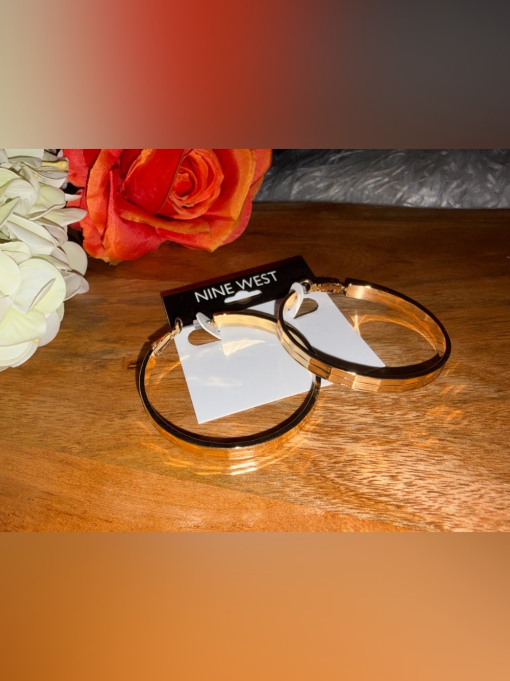 Nine West Shiny Gold-Tone Textured Hoop Earrings